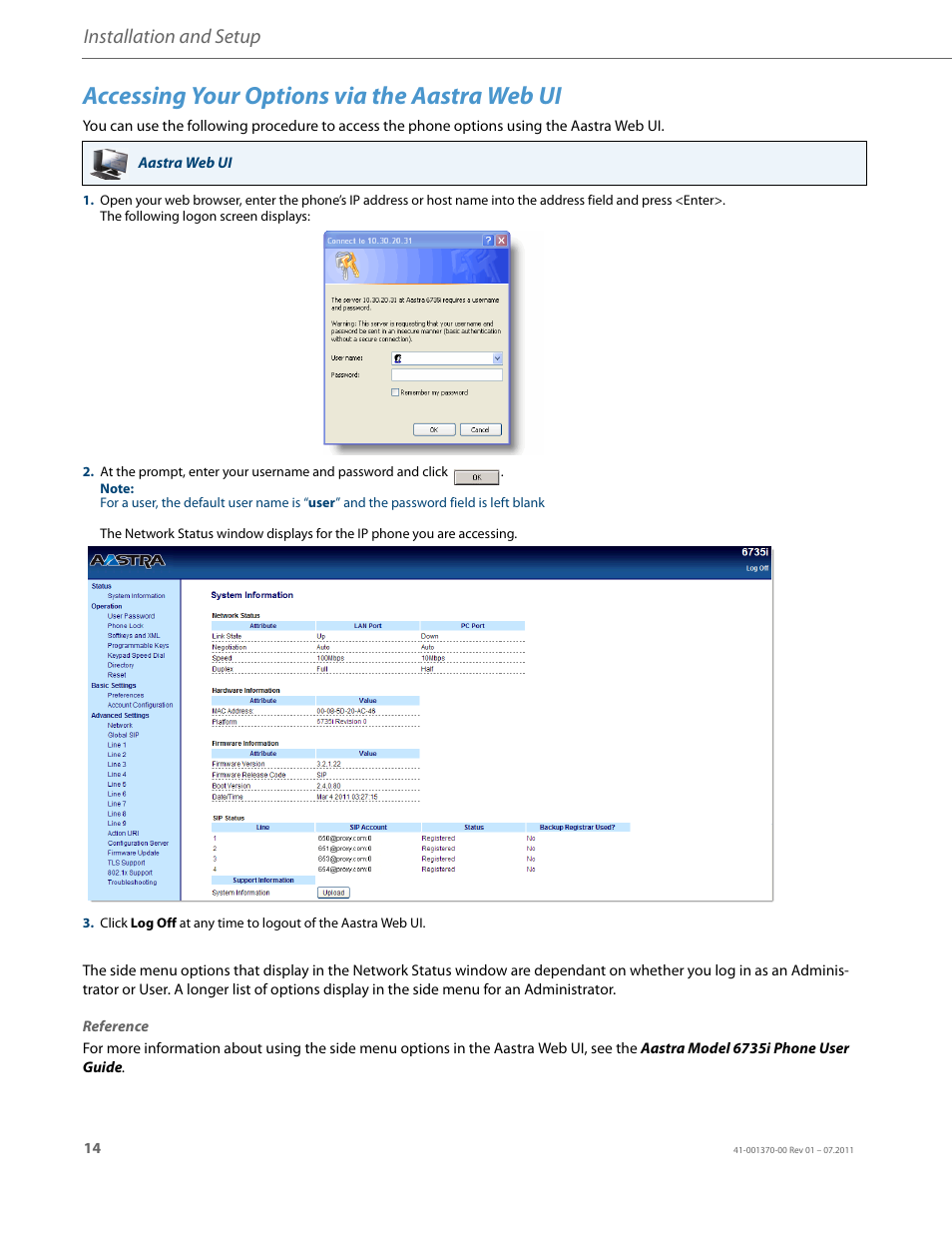 Accessing your options via the aastra web ui, Installation and setup | AASTRA 6735i Installation Guide EN User Manual | Page 18 / 28