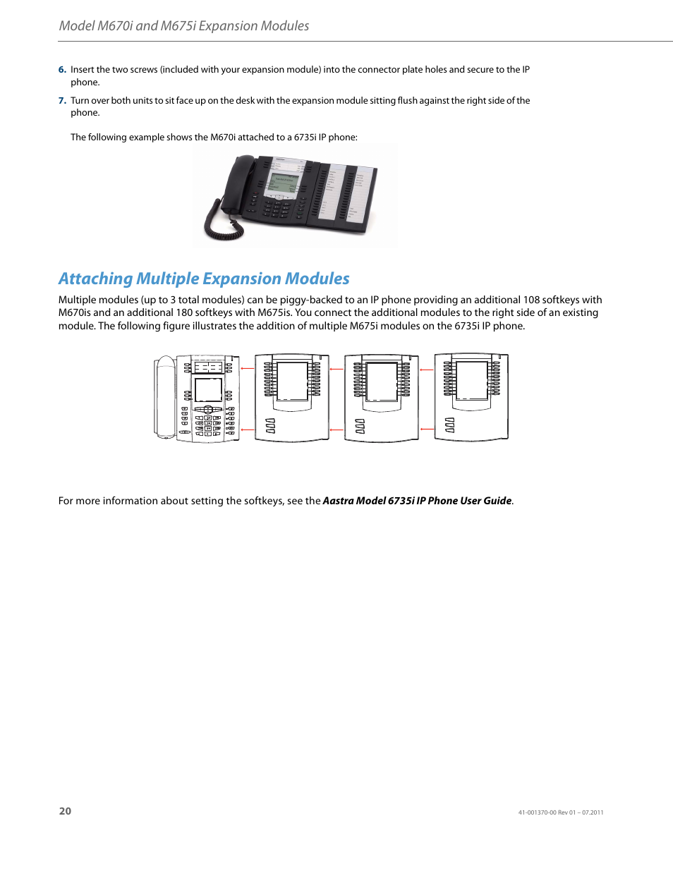 Attaching multiple expansion modules | AASTRA 6735i Installation Guide EN User Manual | Page 24 / 28
