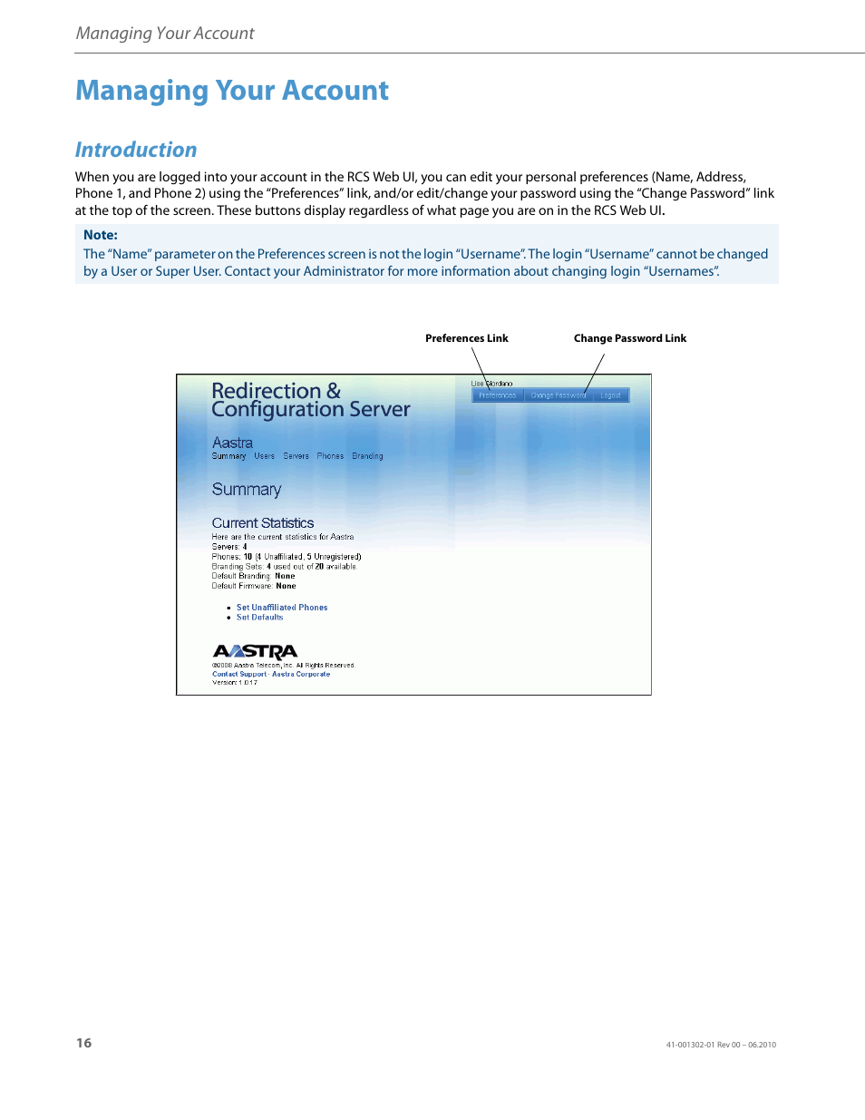 Managing your account, Introduction | AASTRA Re-direction Services (RCS) User Guide EN User Manual | Page 20 / 61