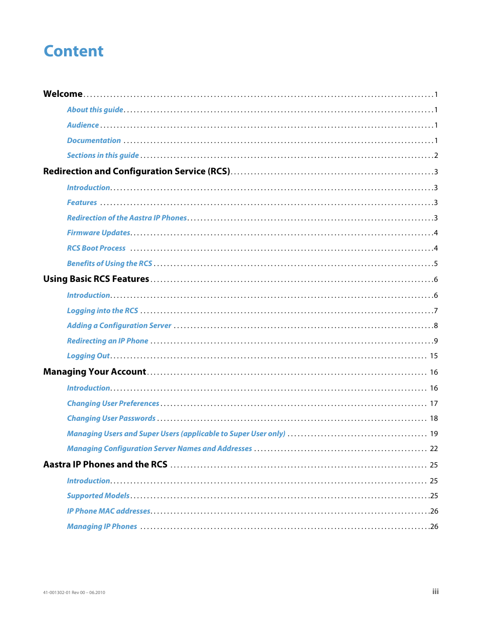 AASTRA Re-direction Services (RCS) User Guide EN User Manual | Page 3 / 61