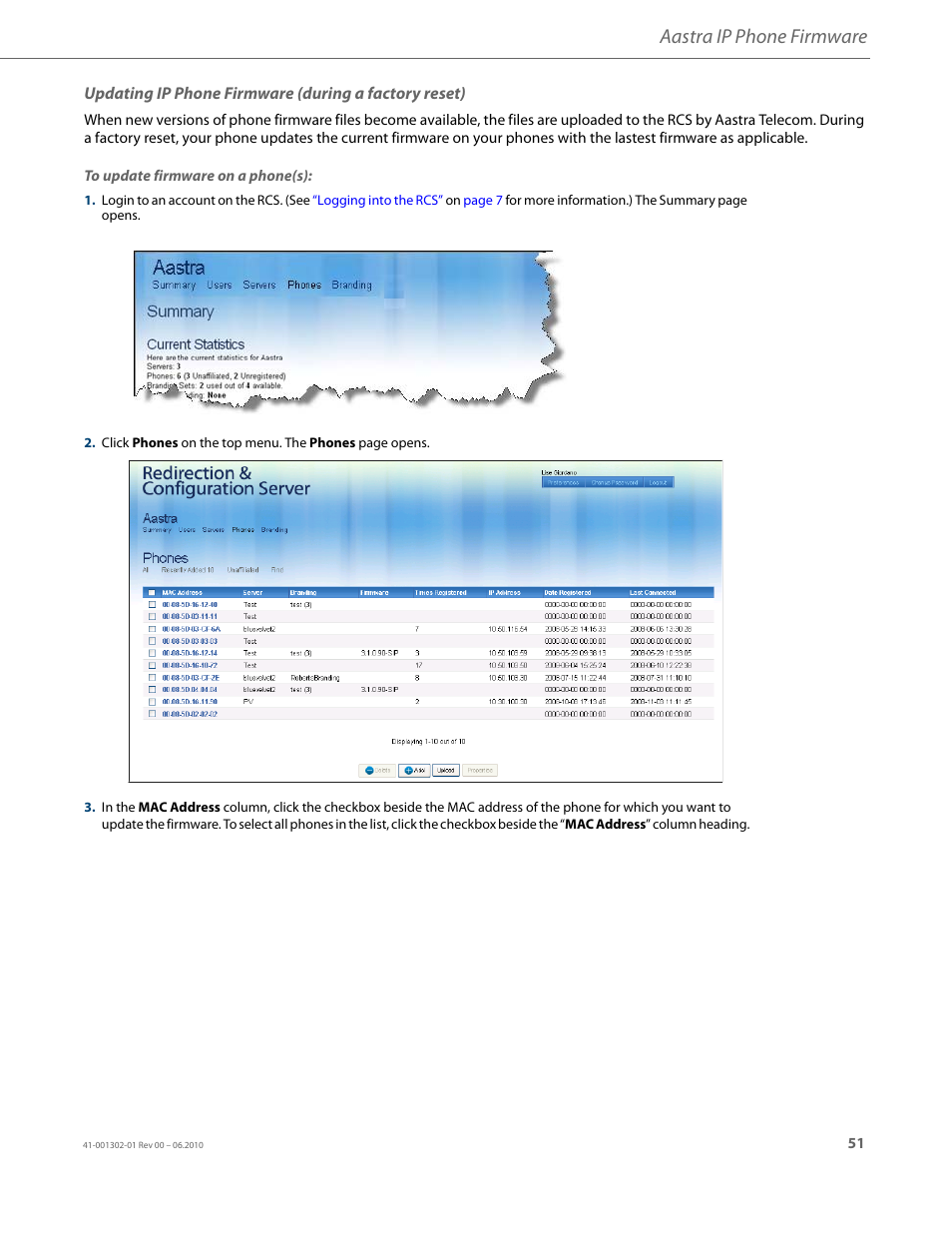 Aastra ip phone firmware | AASTRA Re-direction Services (RCS) User Guide EN User Manual | Page 55 / 61