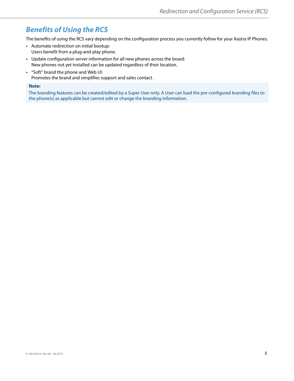 Benefits of using the rcs, Redirection and configuration service (rcs) | AASTRA Re-direction Services (RCS) User Guide EN User Manual | Page 9 / 61