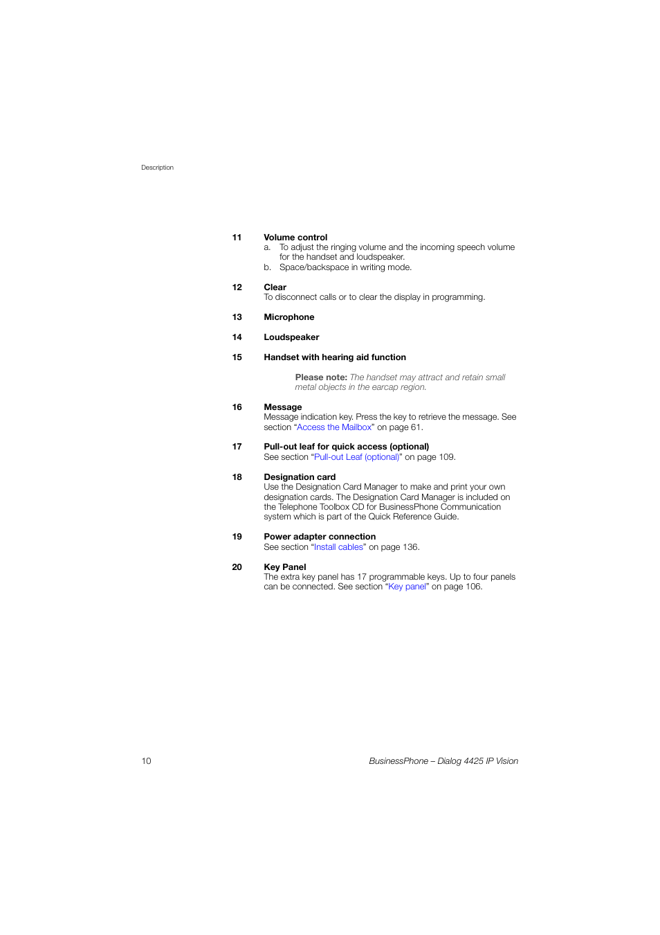 AASTRA 4425 IP Vision for BusinessPhone User Guide User Manual | Page 10 / 153