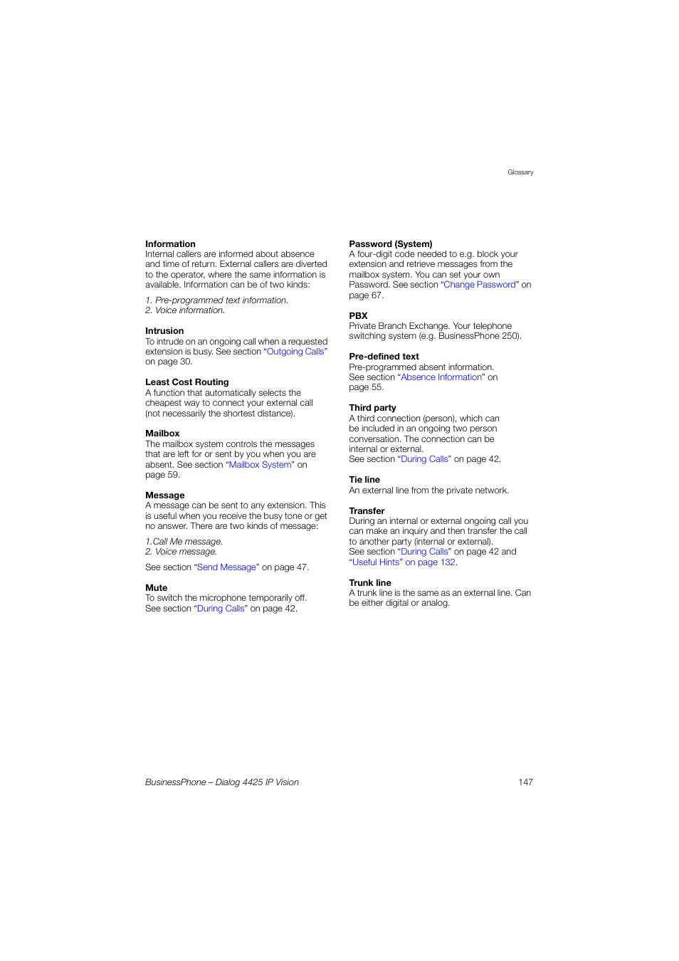 AASTRA 4425 IP Vision for BusinessPhone User Guide User Manual | Page 147 / 153