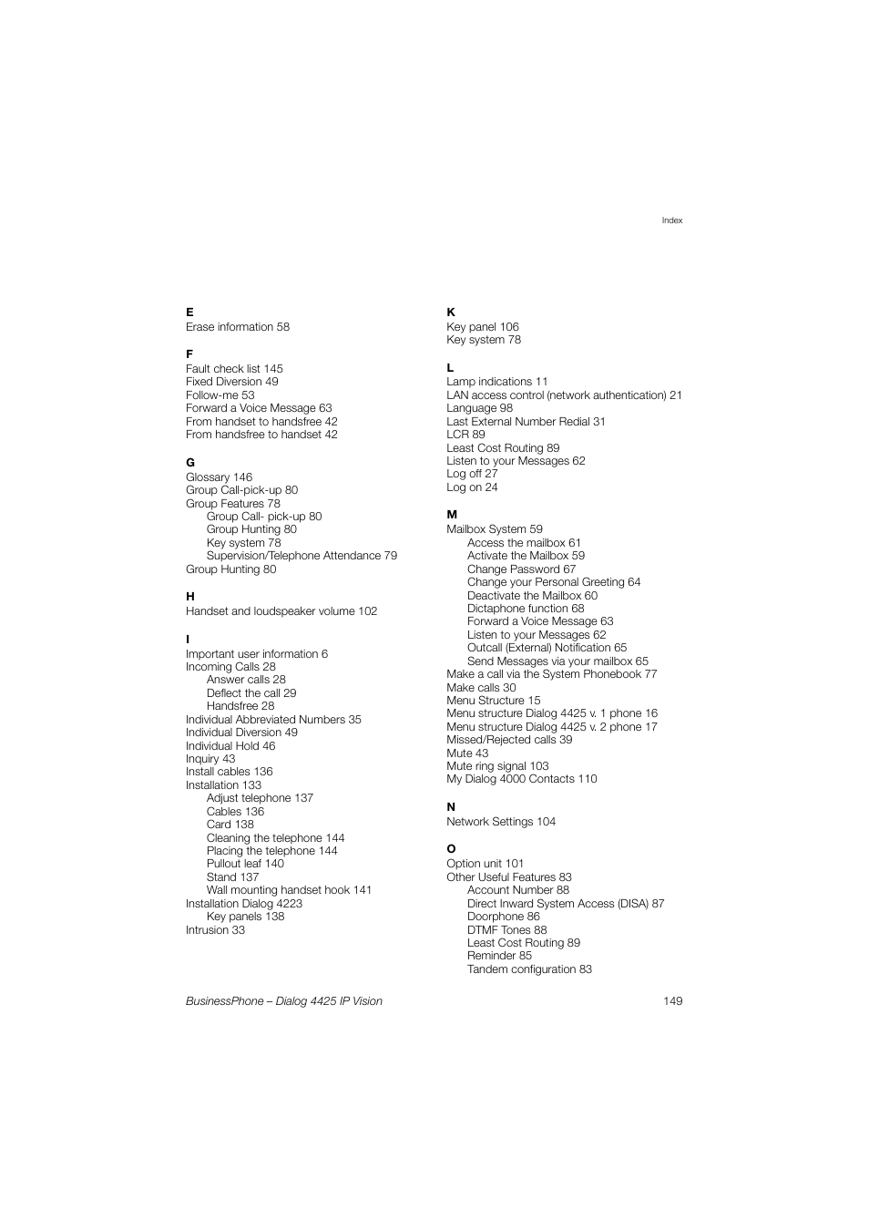 AASTRA 4425 IP Vision for BusinessPhone User Guide User Manual | Page 149 / 153