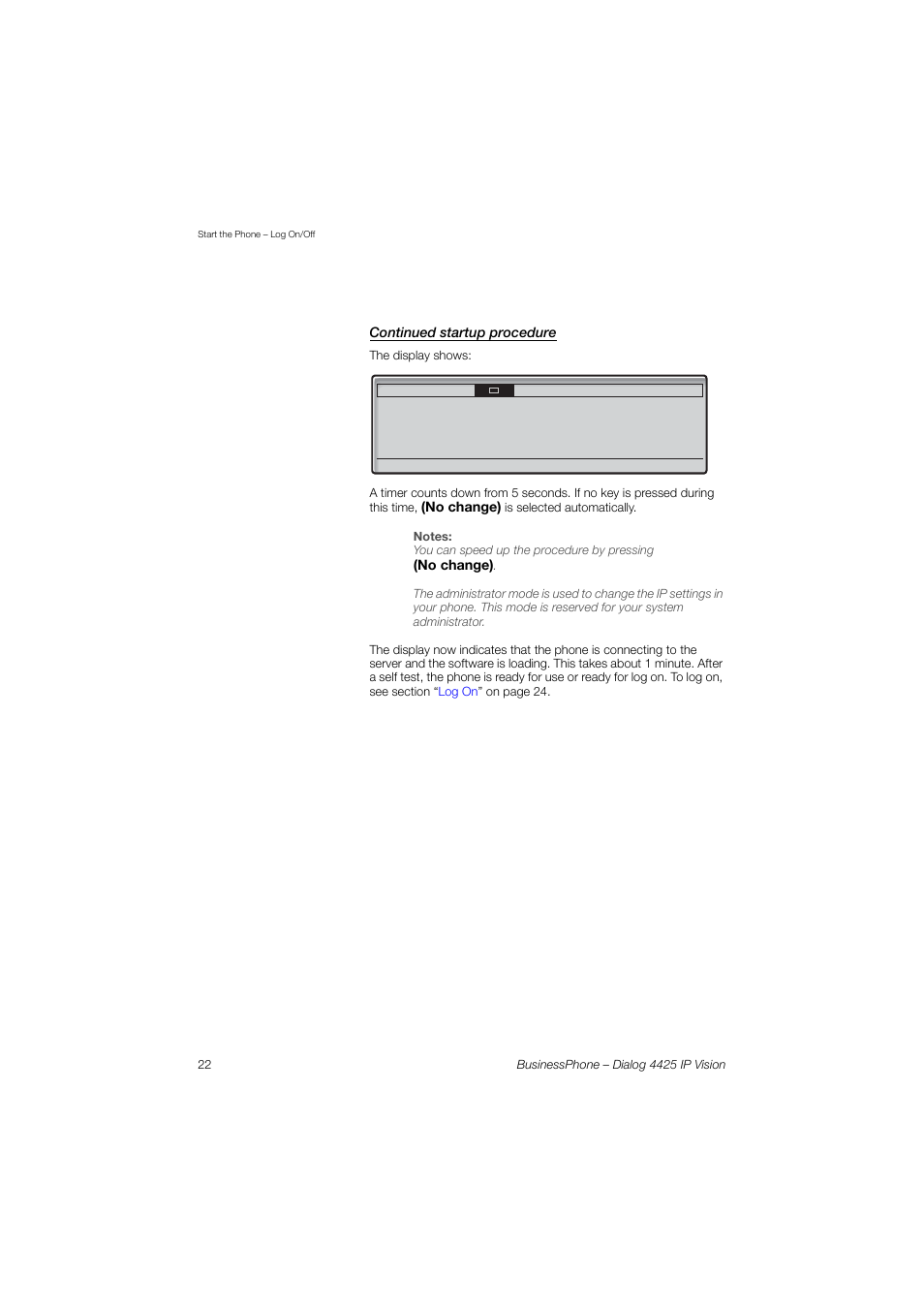 Continued startup procedure | AASTRA 4425 IP Vision for BusinessPhone User Guide User Manual | Page 22 / 153