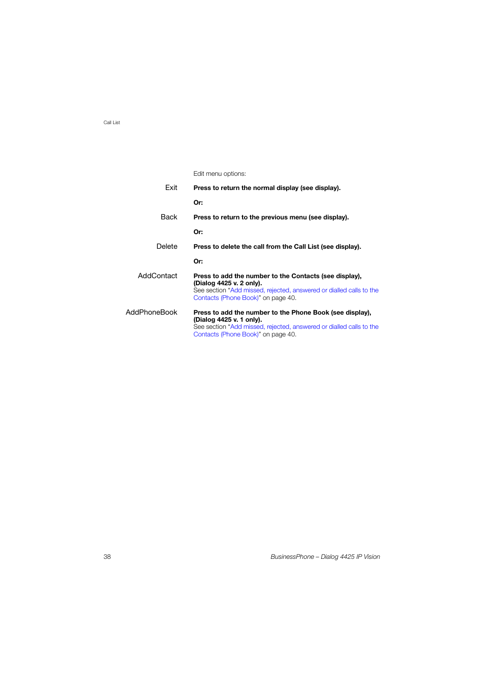 AASTRA 4425 IP Vision for BusinessPhone User Guide User Manual | Page 38 / 153