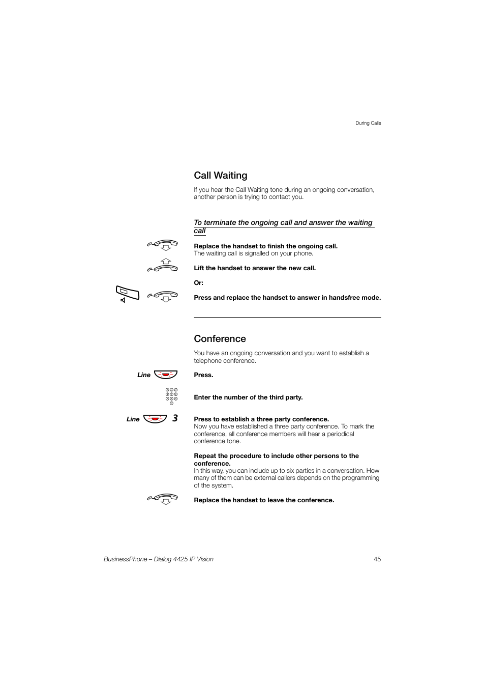 Call waiting, Conference, Цф 3 | AASTRA 4425 IP Vision for BusinessPhone User Guide User Manual | Page 45 / 153