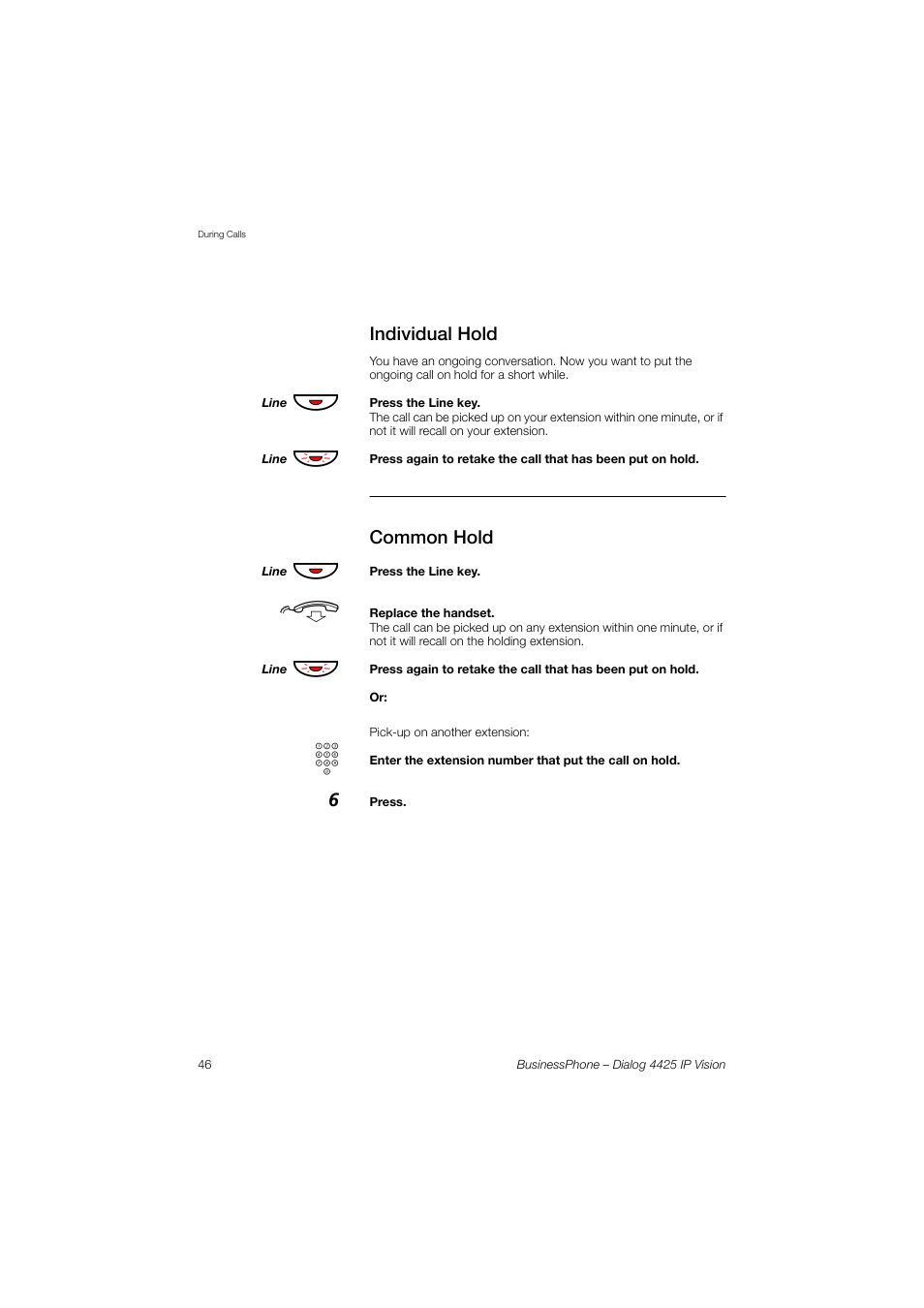 Individual hold, Common hold | AASTRA 4425 IP Vision for BusinessPhone User Guide User Manual | Page 46 / 153