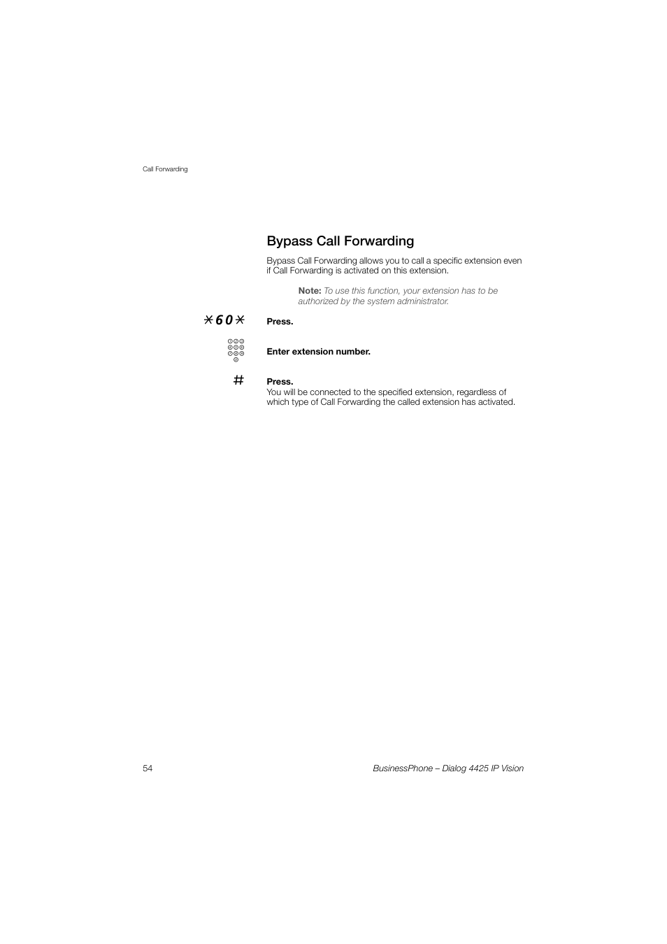 Bypass call forwarding | AASTRA 4425 IP Vision for BusinessPhone User Guide User Manual | Page 54 / 153