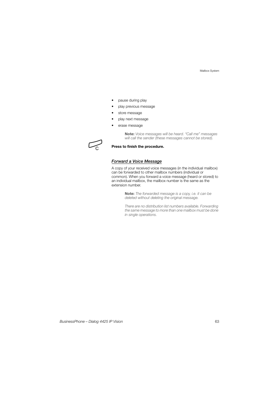 Forward a voice message | AASTRA 4425 IP Vision for BusinessPhone User Guide User Manual | Page 63 / 153