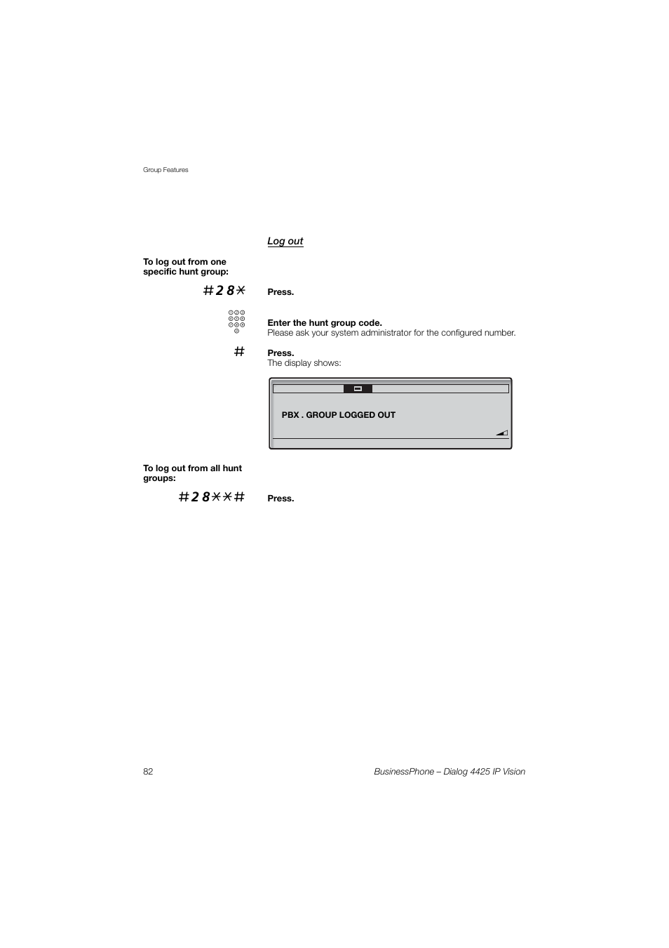 Log out | AASTRA 4425 IP Vision for BusinessPhone User Guide User Manual | Page 82 / 153