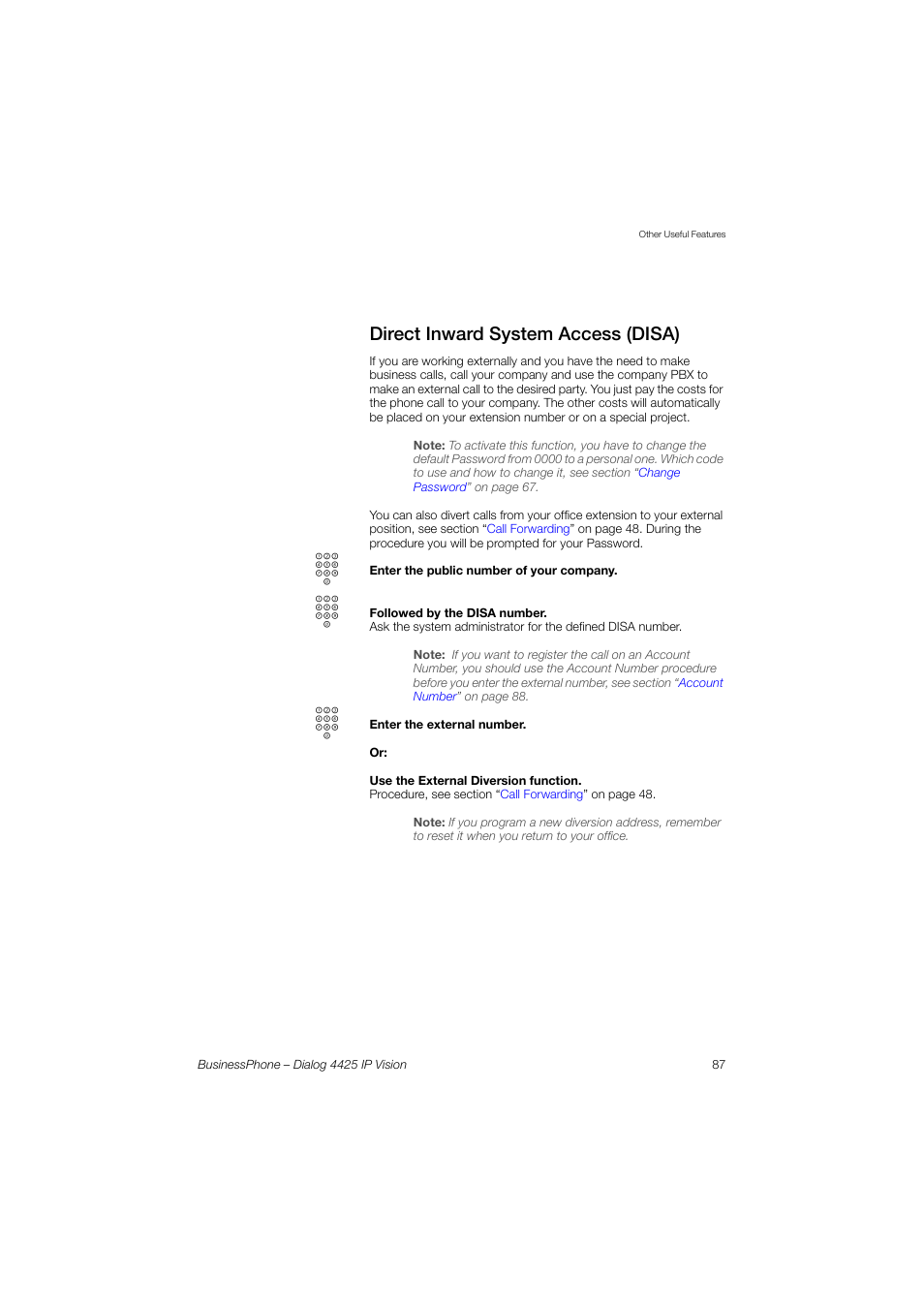 Direct inward system access (disa) | AASTRA 4425 IP Vision for BusinessPhone User Guide User Manual | Page 87 / 153