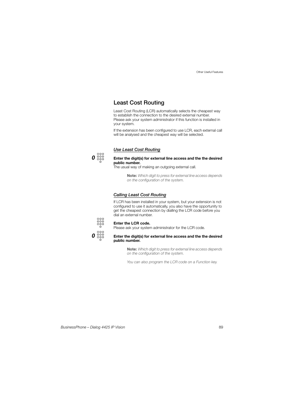 Least cost routing, Use least cost routing, Calling least cost routing | AASTRA 4425 IP Vision for BusinessPhone User Guide User Manual | Page 89 / 153