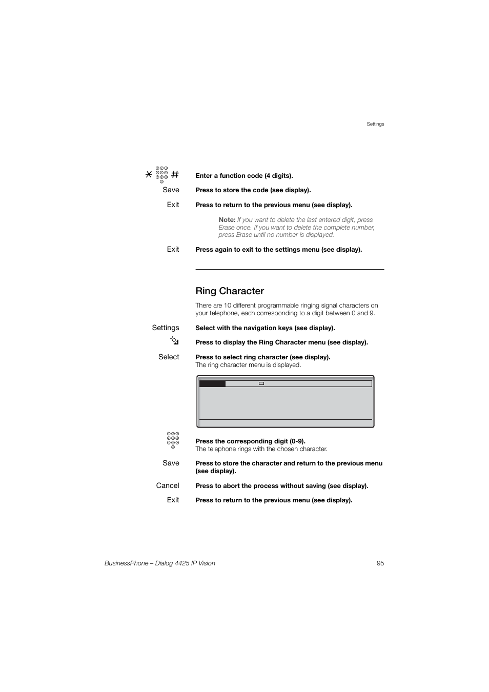Ring character | AASTRA 4425 IP Vision for BusinessPhone User Guide User Manual | Page 95 / 153