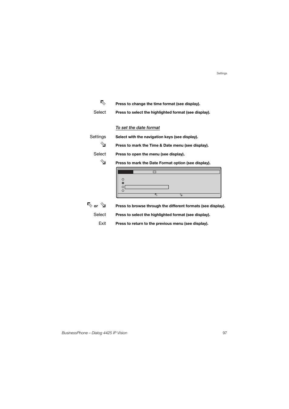 To set the date format | AASTRA 4425 IP Vision for BusinessPhone User Guide User Manual | Page 97 / 153