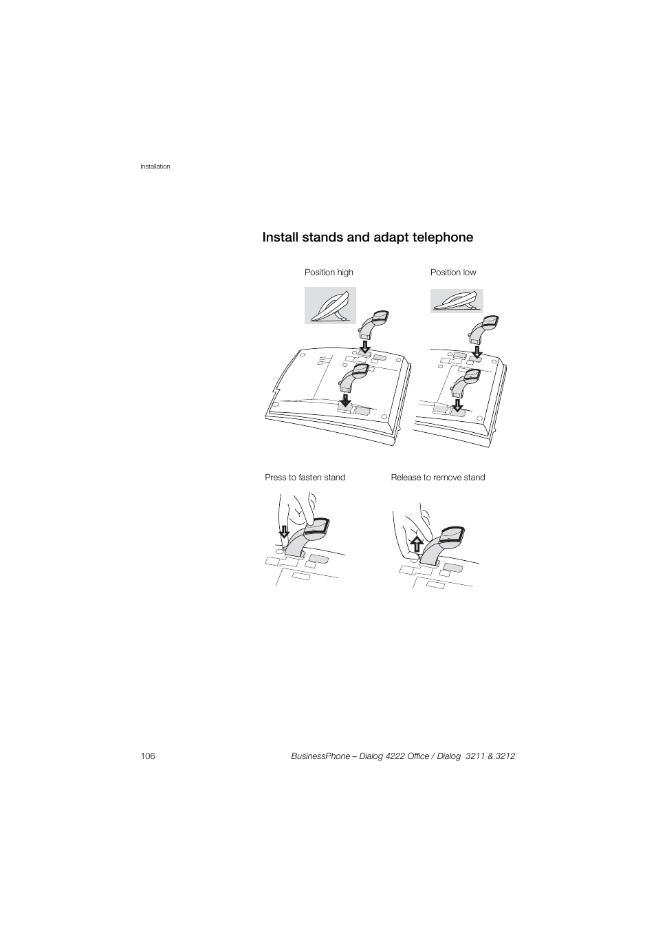 Install stands and adapt telephone | AASTRA 4222 Office for BusinessPhone User Guide EN User Manual | Page 106 / 124