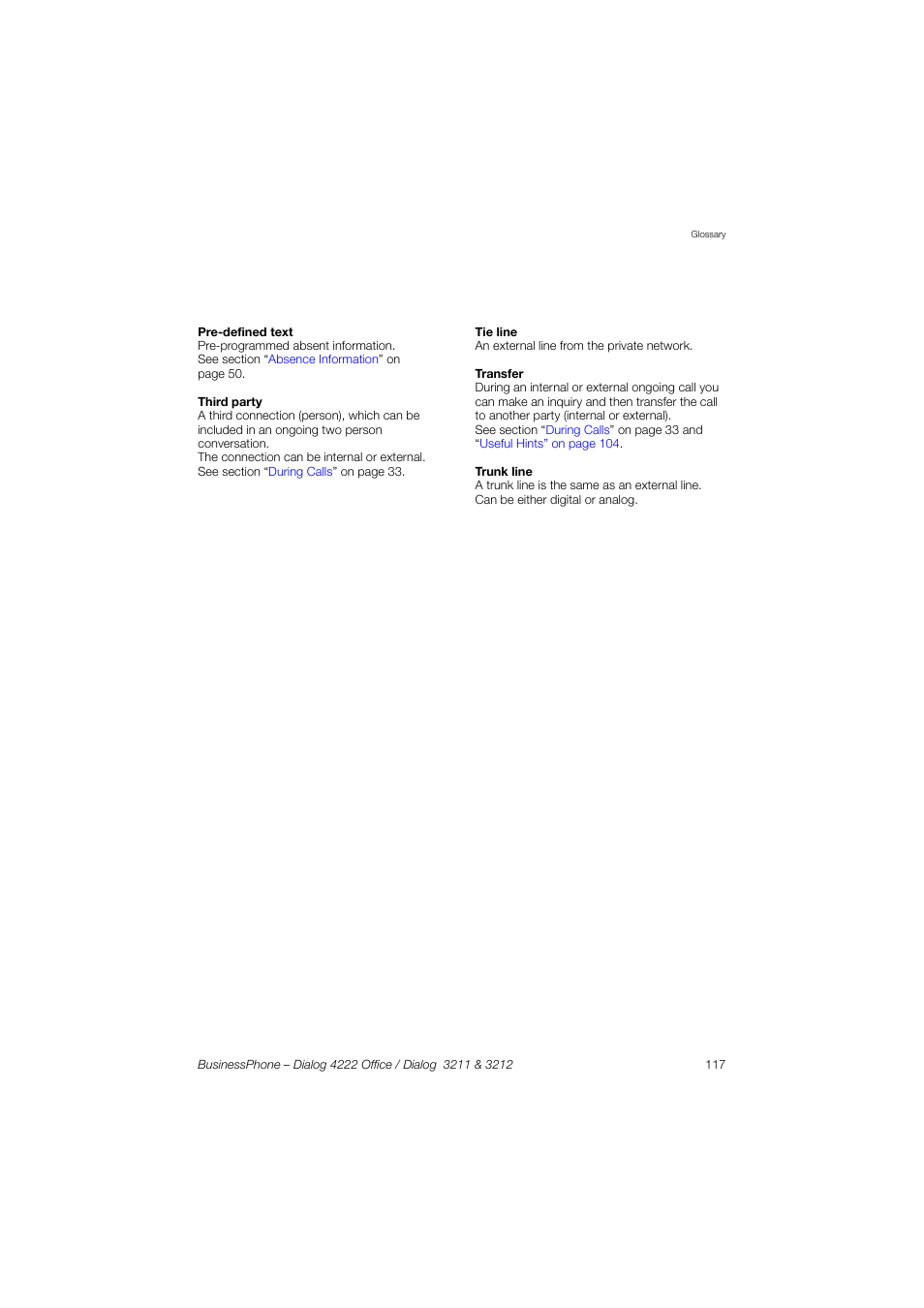AASTRA 4222 Office for BusinessPhone User Guide EN User Manual | Page 117 / 124
