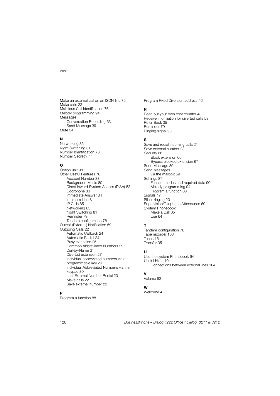 AASTRA 4222 Office for BusinessPhone User Guide EN User Manual | Page 120 / 124