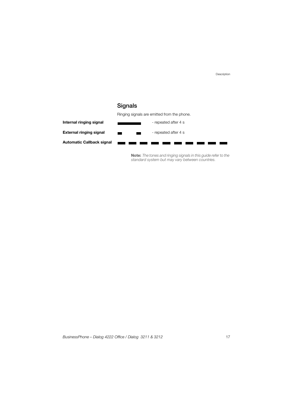 Signals | AASTRA 4222 Office for BusinessPhone User Guide EN User Manual | Page 17 / 124