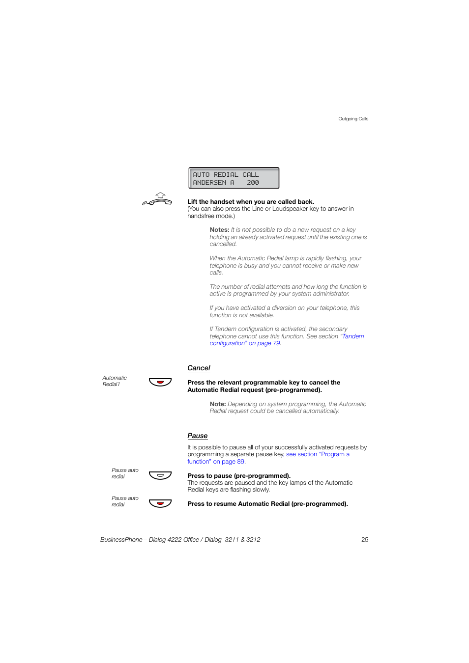 Cancel, Pause | AASTRA 4222 Office for BusinessPhone User Guide EN User Manual | Page 25 / 124