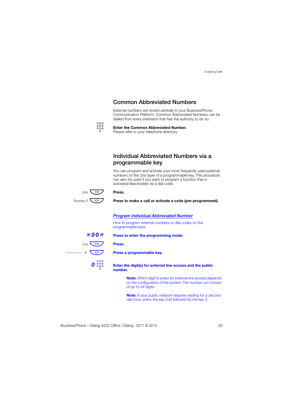 Common abbreviated numbers, Program individual abbreviated number, Section | Individual abbreviated | AASTRA 4222 Office for BusinessPhone User Guide EN User Manual | Page 29 / 124