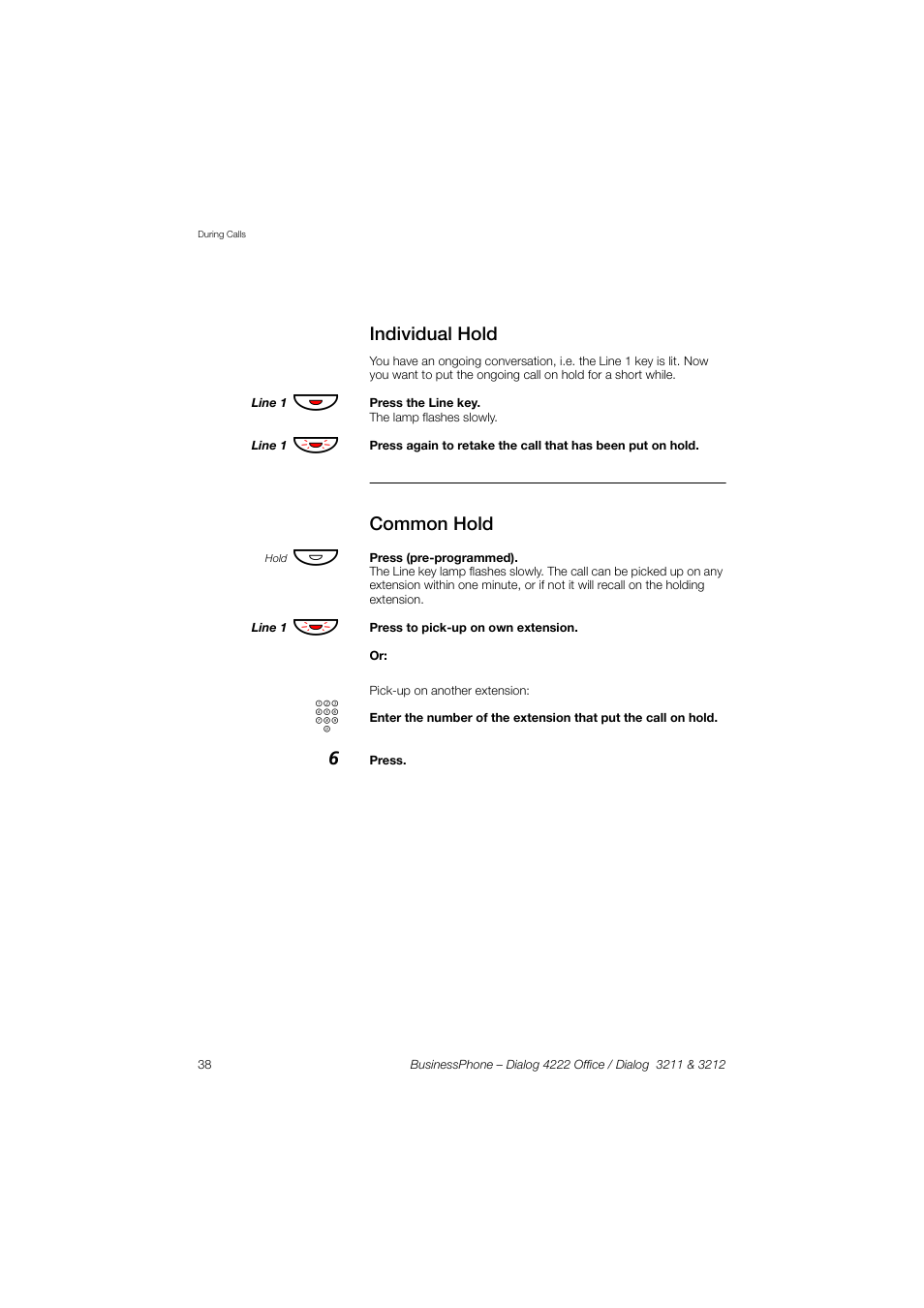 Individual hold, Common hold | AASTRA 4222 Office for BusinessPhone User Guide EN User Manual | Page 38 / 124