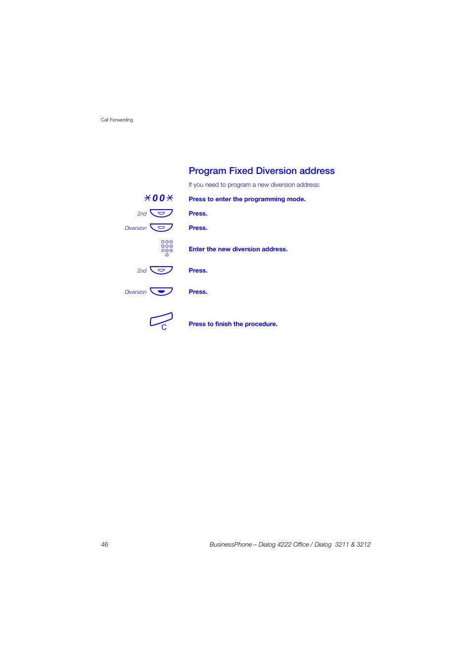 Program fixed diversion address | AASTRA 4222 Office for BusinessPhone User Guide EN User Manual | Page 46 / 124