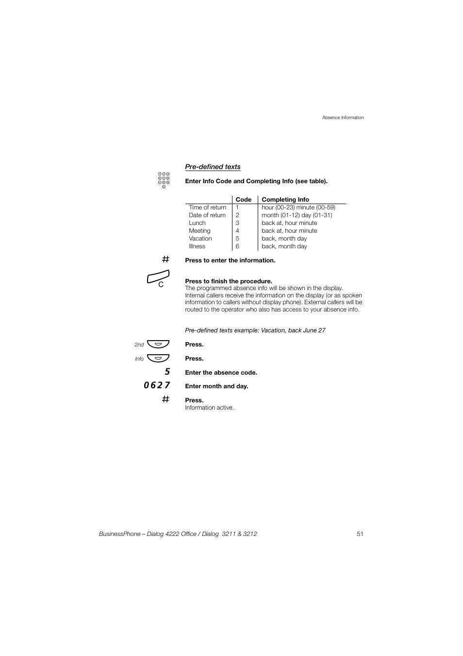 Pre-defined texts | AASTRA 4222 Office for BusinessPhone User Guide EN User Manual | Page 51 / 124