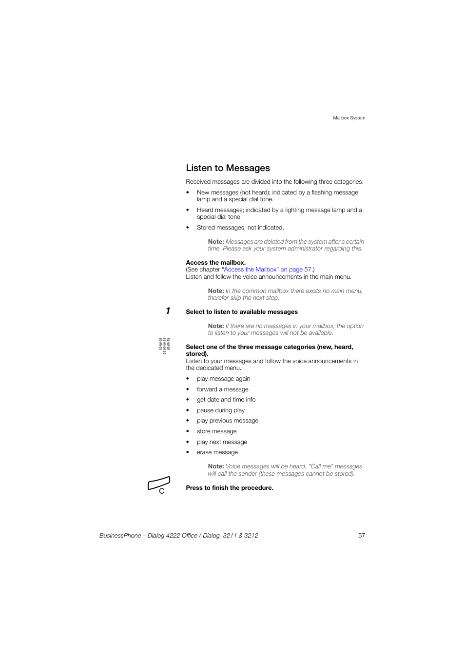 Listen to messages | AASTRA 4222 Office for BusinessPhone User Guide EN User Manual | Page 57 / 124