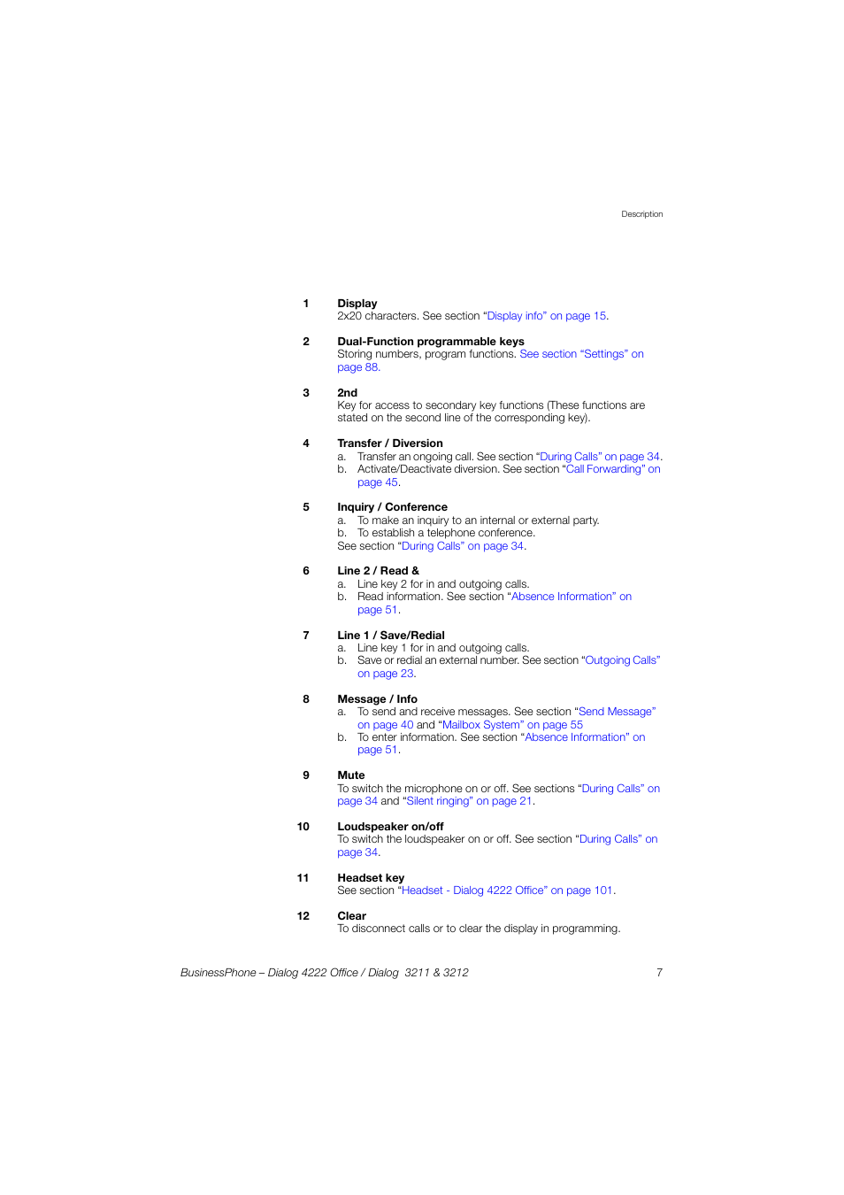 AASTRA 4222 Office for BusinessPhone User Guide EN User Manual | Page 7 / 124