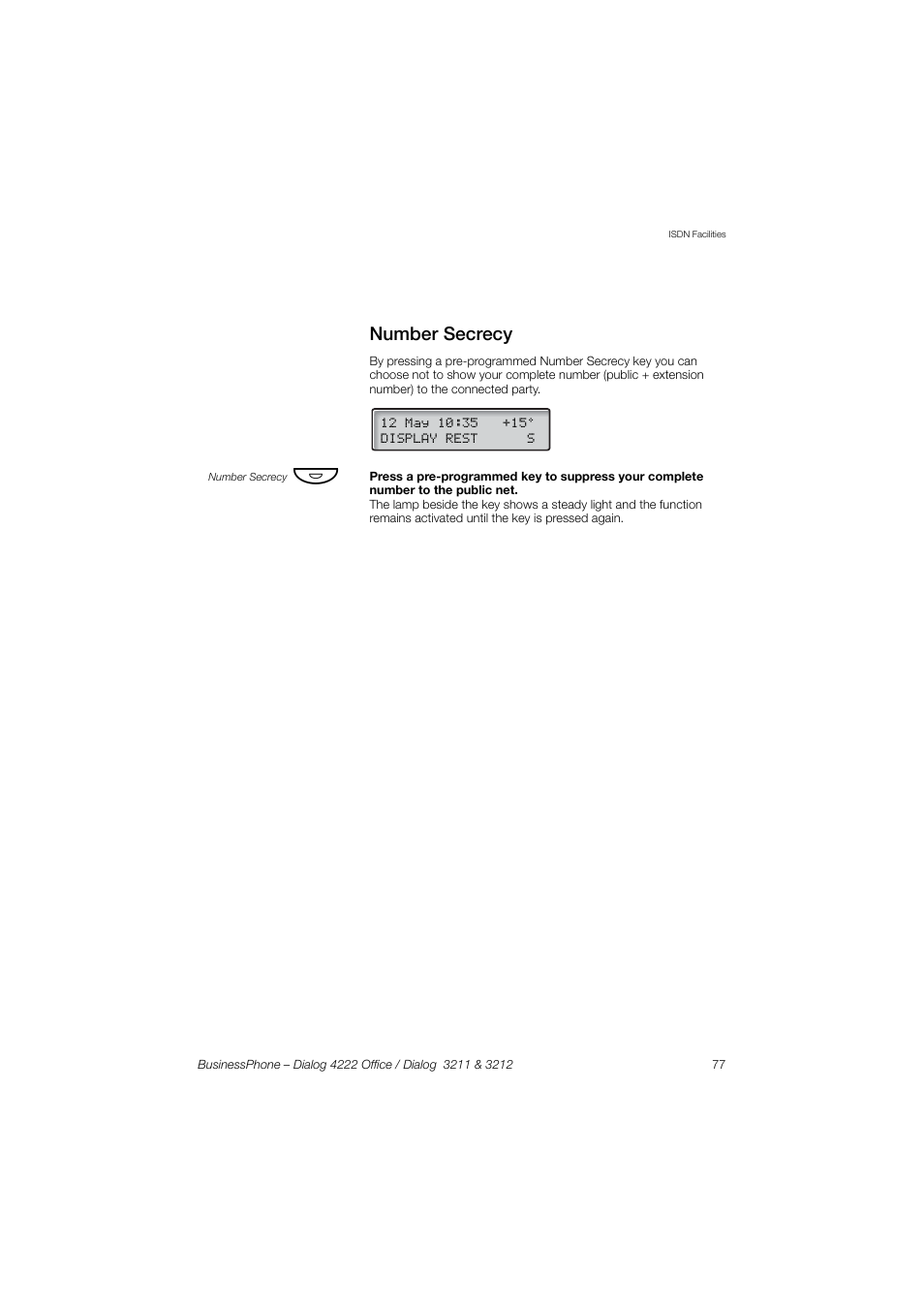 Number secrecy | AASTRA 4222 Office for BusinessPhone User Guide EN User Manual | Page 77 / 124
