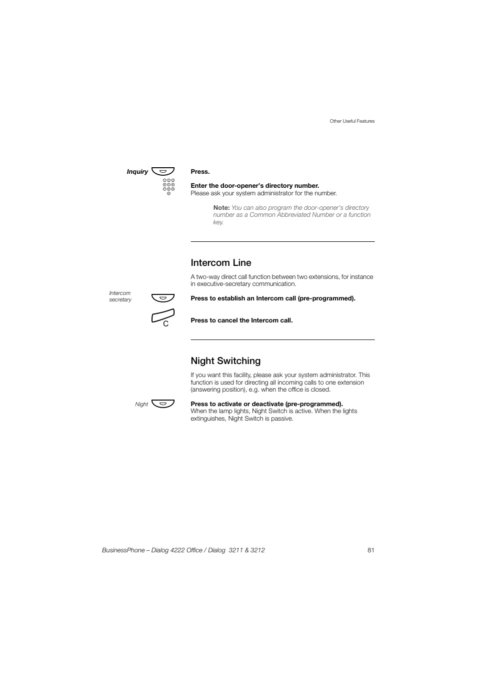 Intercom line, Night switching | AASTRA 4222 Office for BusinessPhone User Guide EN User Manual | Page 81 / 124