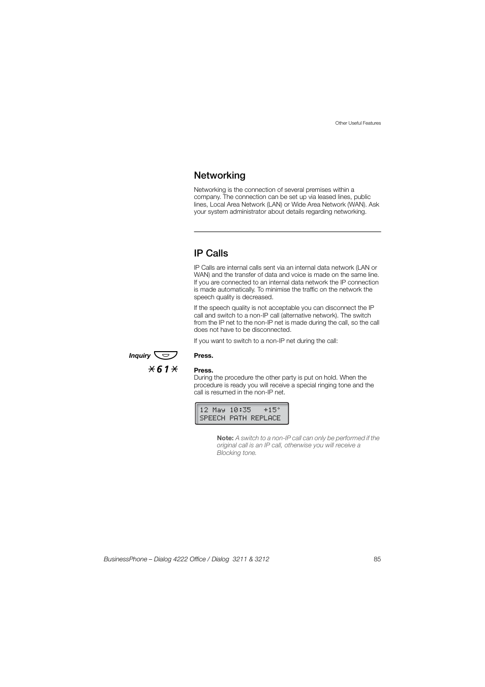 Networking, Ip calls | AASTRA 4222 Office for BusinessPhone User Guide EN User Manual | Page 85 / 124