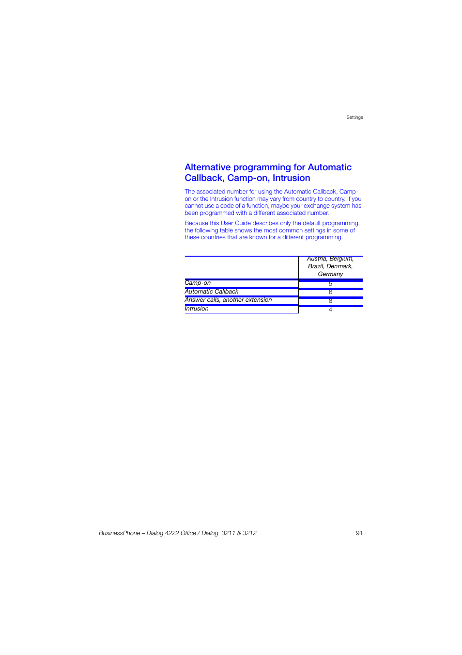 Alternative programming for automatic, Alternative programming for automatic callback | AASTRA 4222 Office for BusinessPhone User Guide EN User Manual | Page 91 / 124