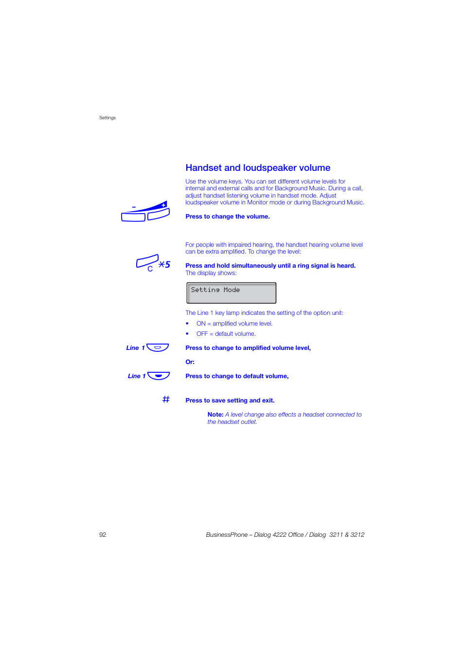 Handset and loudspeaker volume | AASTRA 4222 Office for BusinessPhone User Guide EN User Manual | Page 92 / 124