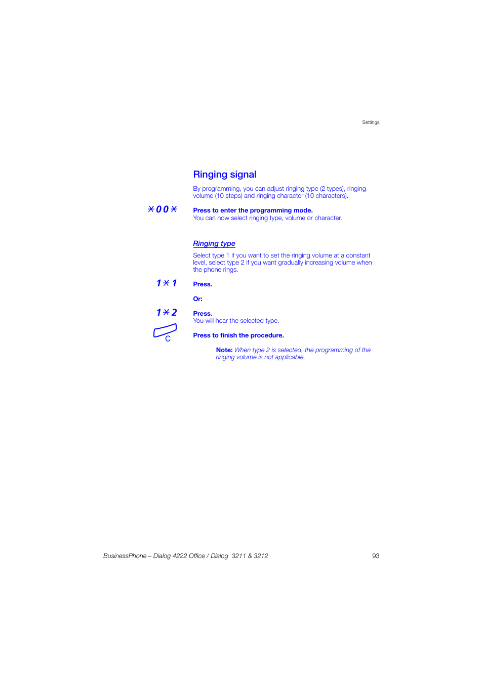 Ringing signal, Ringing type | AASTRA 4222 Office for BusinessPhone User Guide EN User Manual | Page 93 / 124
