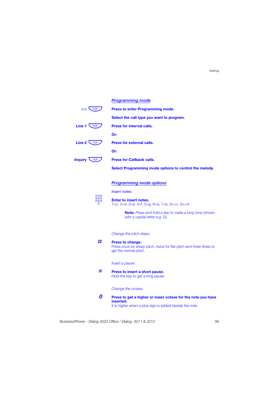 Programming mode, Programming mode options | AASTRA 4222 Office for BusinessPhone User Guide EN User Manual | Page 95 / 124
