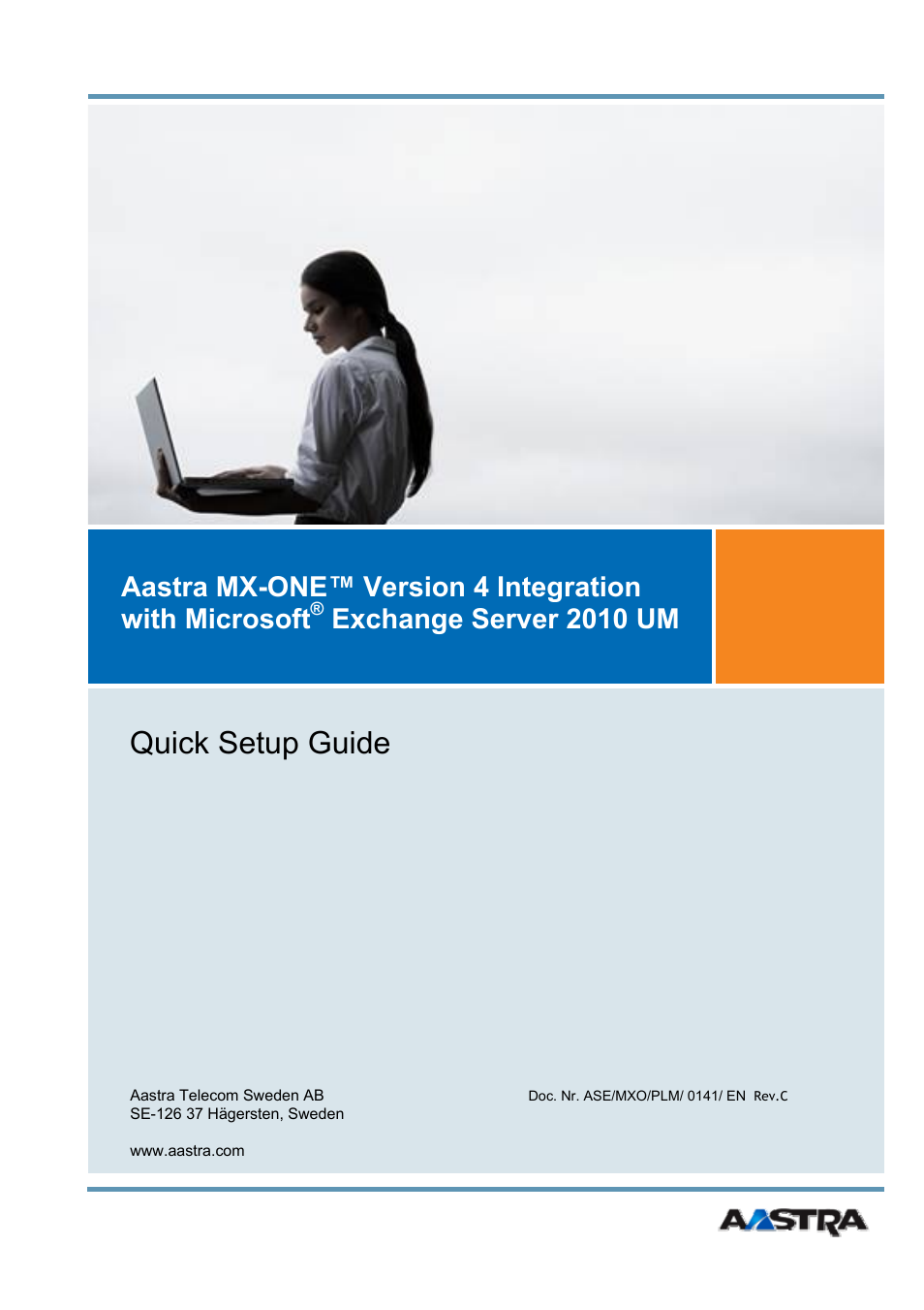 AASTRA MX-ONE V4 with Exchange 2010 Quick Setup Guide User Manual | 34 pages