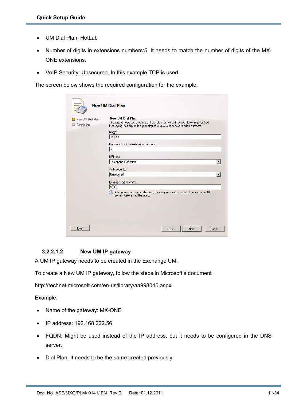 2 new um ip gateway | AASTRA MX-ONE V4 with Exchange 2010 Quick Setup Guide User Manual | Page 11 / 34