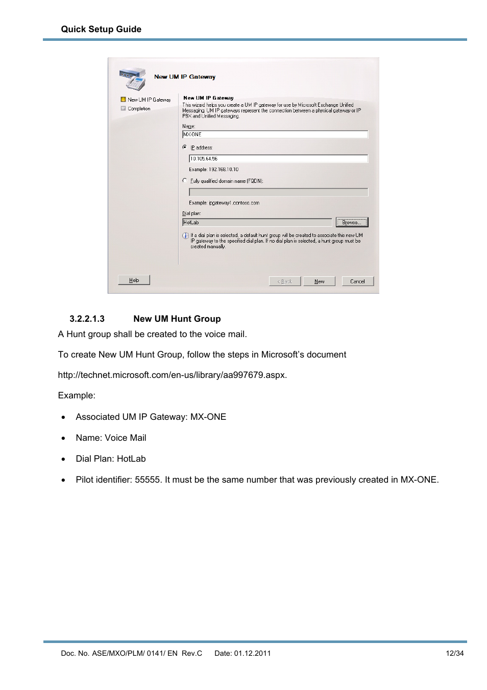 3 new um hunt group | AASTRA MX-ONE V4 with Exchange 2010 Quick Setup Guide User Manual | Page 12 / 34