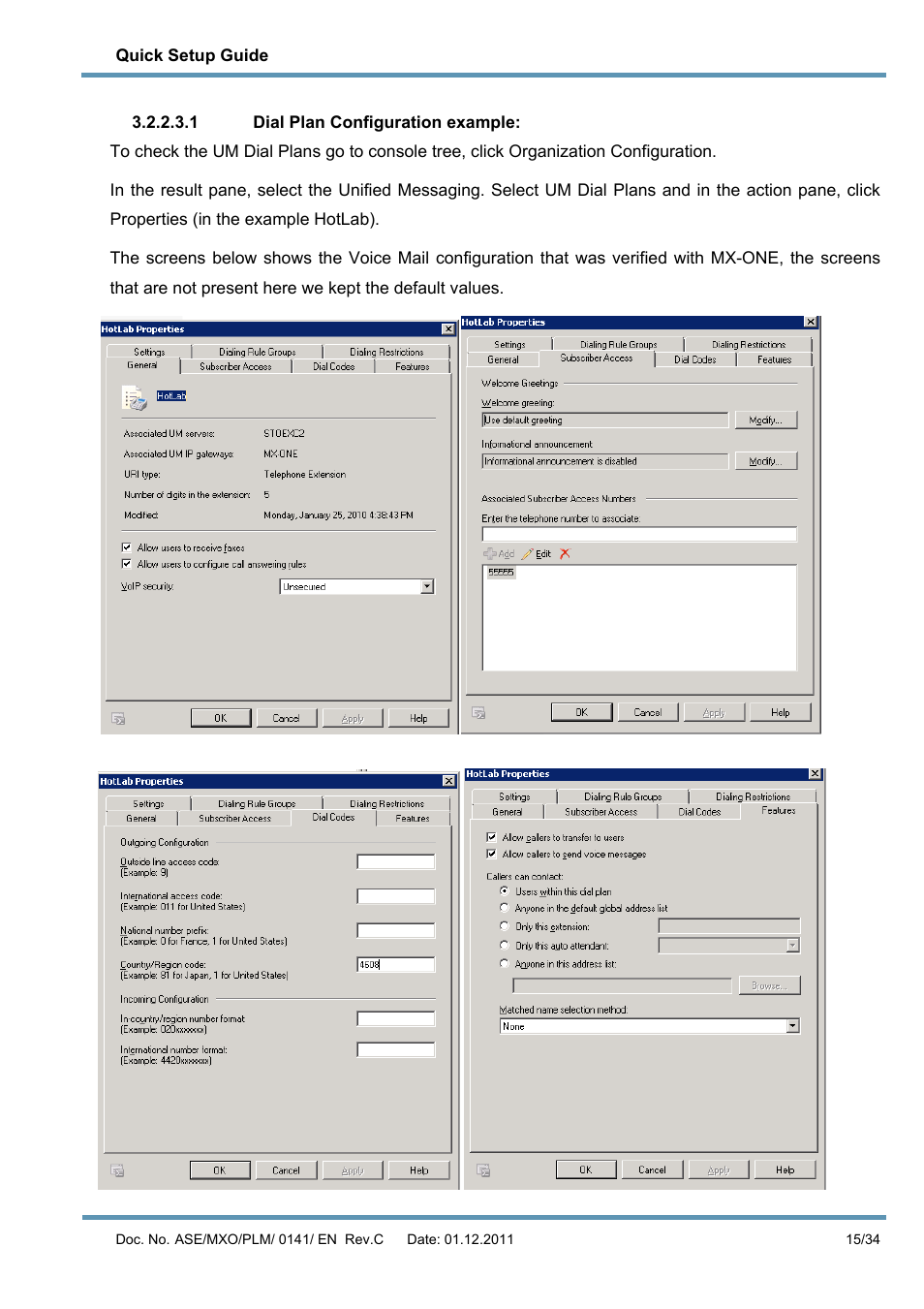 1 dial plan configuration example | AASTRA MX-ONE V4 with Exchange 2010 Quick Setup Guide User Manual | Page 15 / 34
