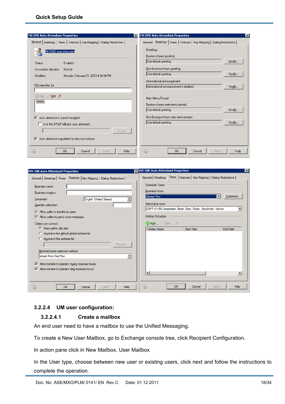 4 um user configuration, 1 create a mailbox | AASTRA MX-ONE V4 with Exchange 2010 Quick Setup Guide User Manual | Page 18 / 34