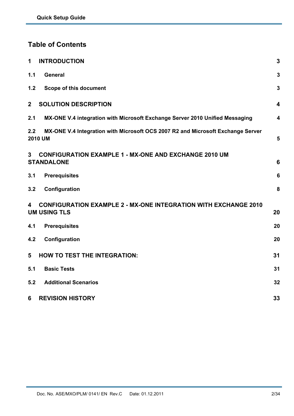 AASTRA MX-ONE V4 with Exchange 2010 Quick Setup Guide User Manual | Page 2 / 34