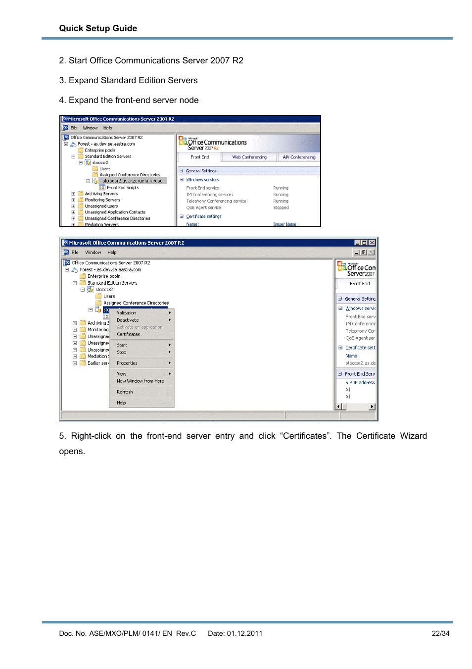 AASTRA MX-ONE V4 with Exchange 2010 Quick Setup Guide User Manual | Page 22 / 34
