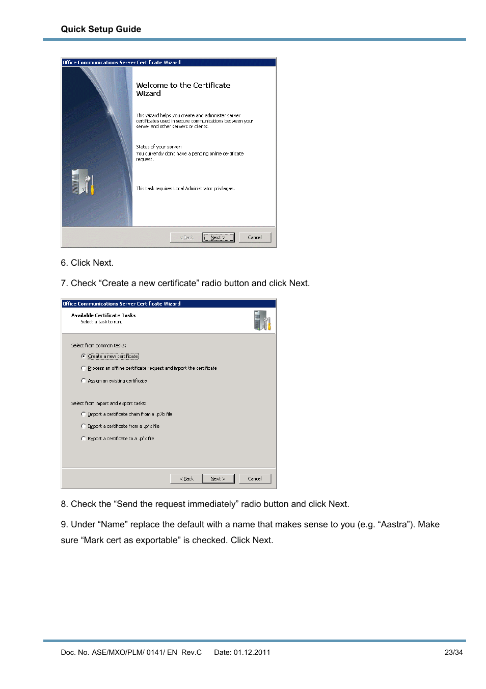 AASTRA MX-ONE V4 with Exchange 2010 Quick Setup Guide User Manual | Page 23 / 34