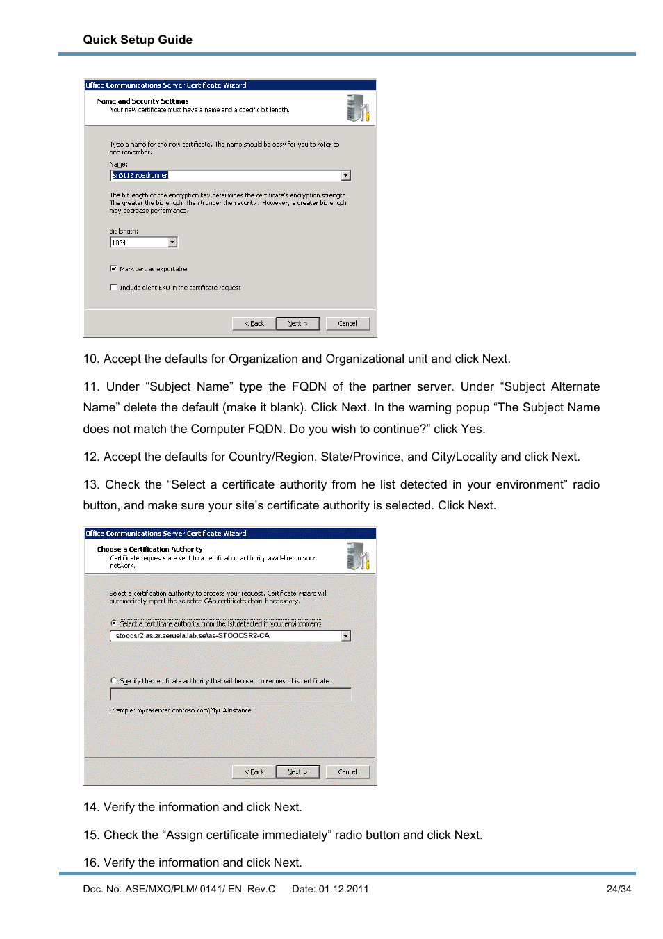 AASTRA MX-ONE V4 with Exchange 2010 Quick Setup Guide User Manual | Page 24 / 34