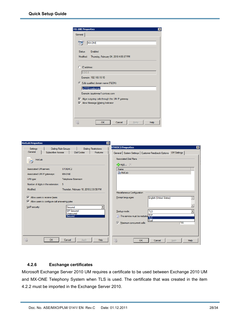 6 exchange certificates | AASTRA MX-ONE V4 with Exchange 2010 Quick Setup Guide User Manual | Page 28 / 34