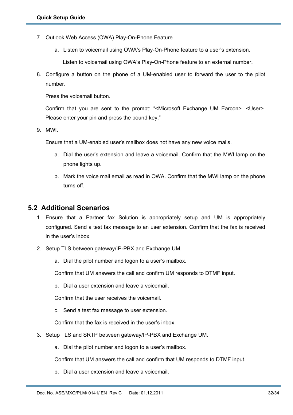 2 additional scenarios, Additional scenarios | AASTRA MX-ONE V4 with Exchange 2010 Quick Setup Guide User Manual | Page 32 / 34