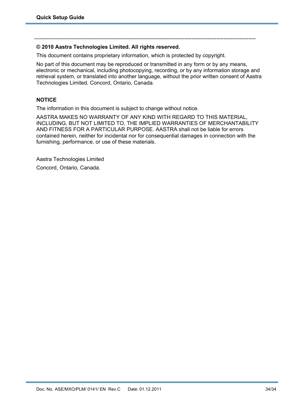 AASTRA MX-ONE V4 with Exchange 2010 Quick Setup Guide User Manual | Page 34 / 34